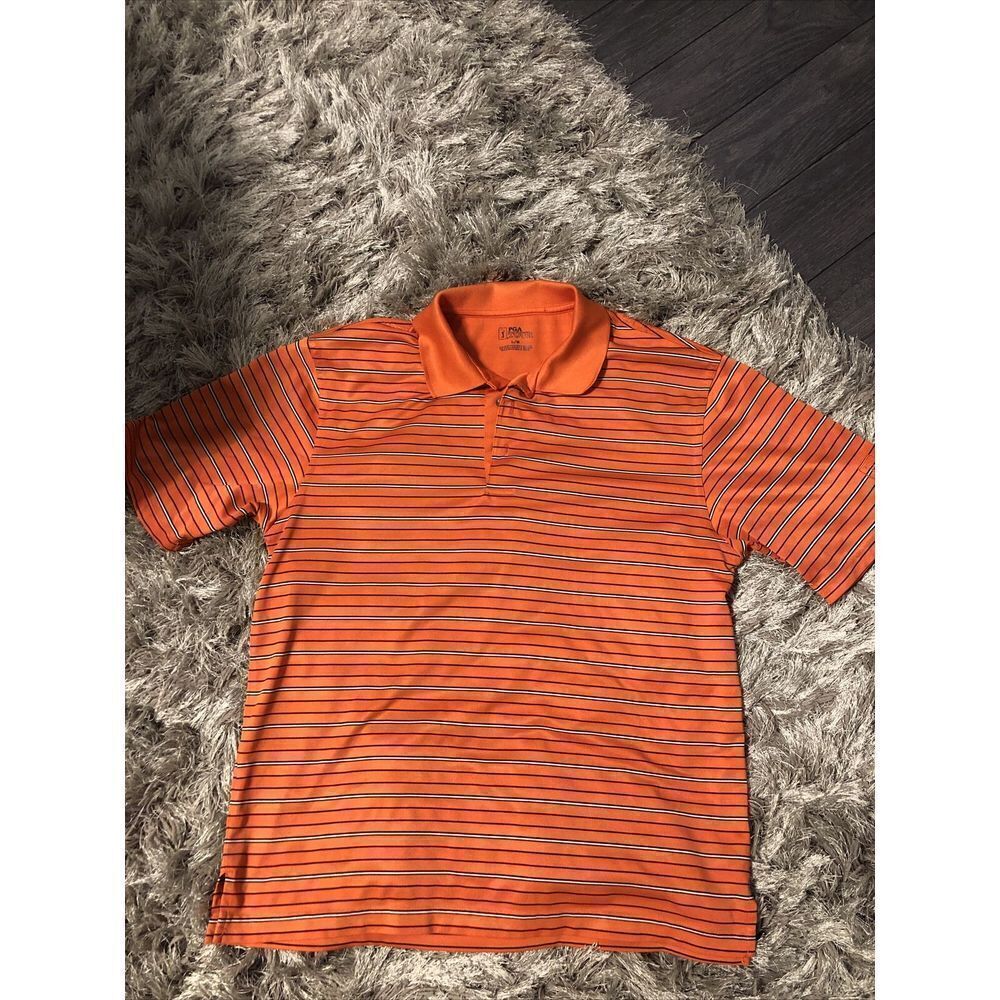 PGA Tour Mens Short Sleeve Golf Polo Size Large‎ Orange Striped